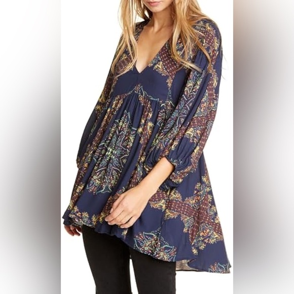 Free People Girl Talk Boho Paisley Printed Tunic Top - Picture 1 of 8